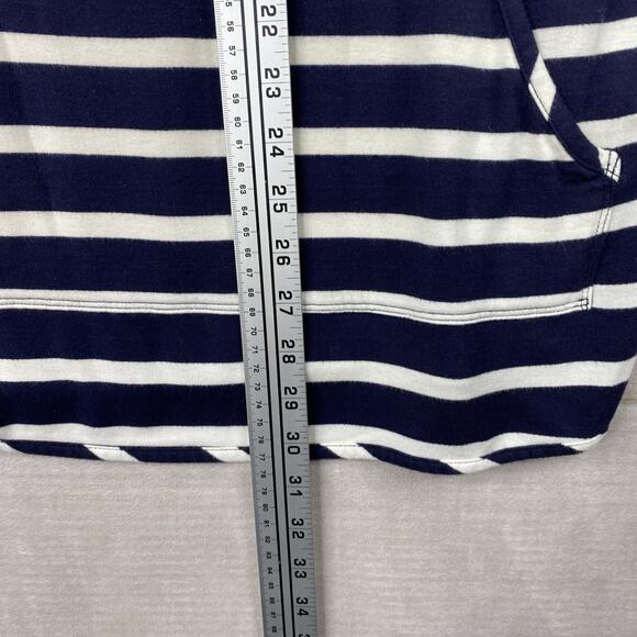 MARKET & SPRUCE Top Sz XL Blue Striped Hooded Long Sleeve Rayon Knit Top Pocket - Picture 3 of 9